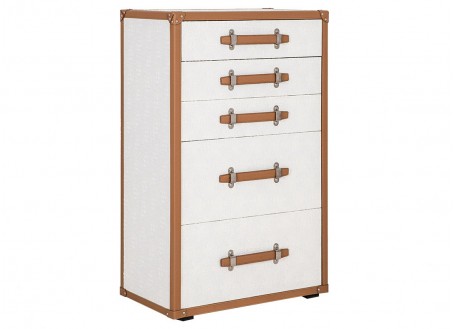 Commode 5 tiroirs Cap Horn avec revêtement en simili cuir croco blanc