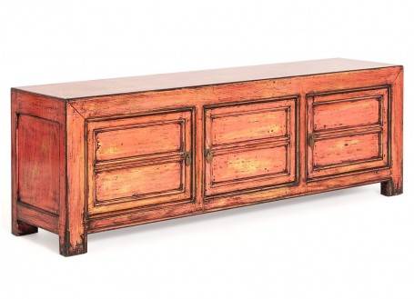 Chinese TV stand - 3 doors - Salmon pink