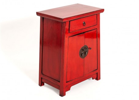 Petit meuble trapèze Chinois rouge - 2 portes / 1 tiroir