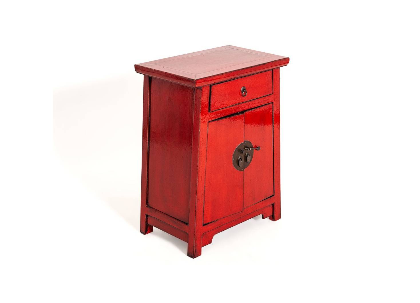 Meuble D Appoint Chinois 2 Portes 1 Tiroir Rouge