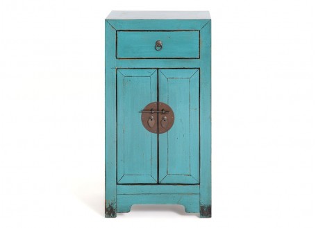 Petit meuble droit Chinois bleu - 2 portes / 1 tiroirs