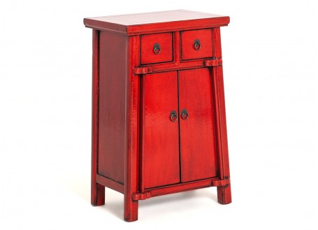 Petit meuble trapèze Chinois rouge - 2 portes / 2 tiroirs