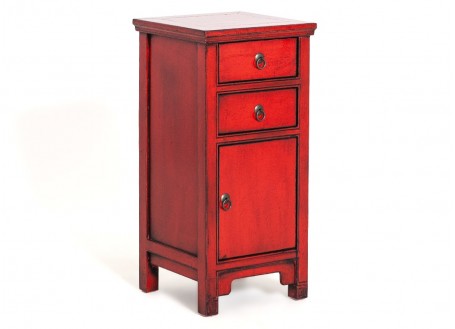 Petit meuble droit Chinois rouge - 1 porte / 2 tiroirs