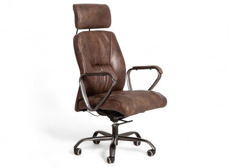 Fauteuil de bureau Jefferson pivotant - Cuir marron et métal