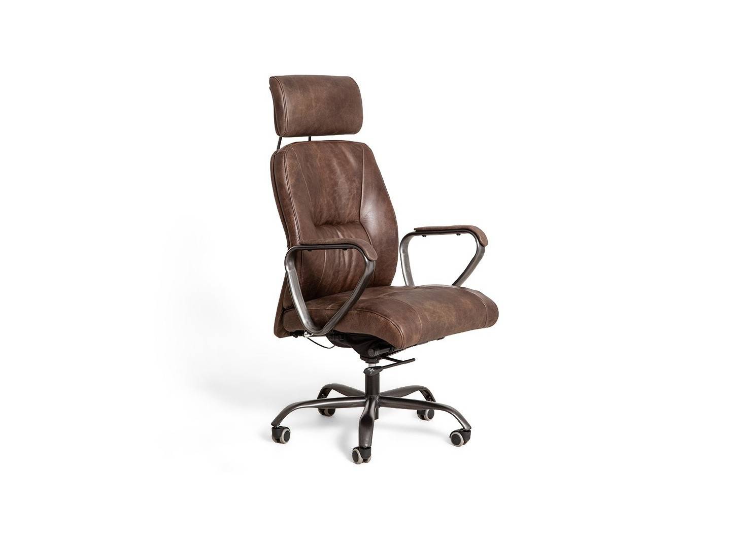 Fauteuil de bureau Jefferson pivotant - Cuir marron et métal