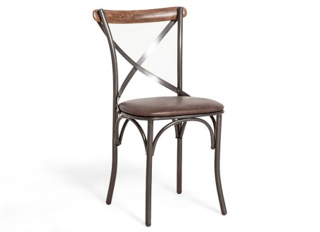 Chaise Eiffel - Assise cuir noir et dossier bois