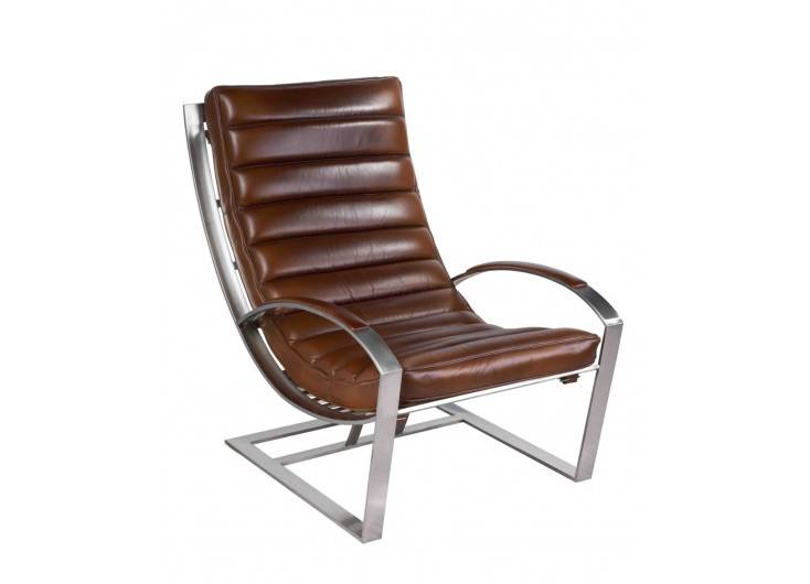 Fauteuil relax design en cuir marron et inox