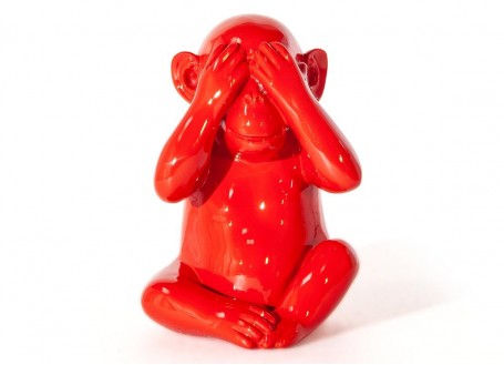 Statuette en résine - singe de la sagesse Mizaru / rouge