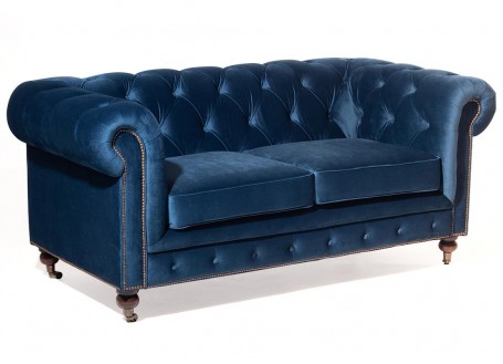 Canapé Chesterfield en velours bleu nuit - 1m80 / 2 places