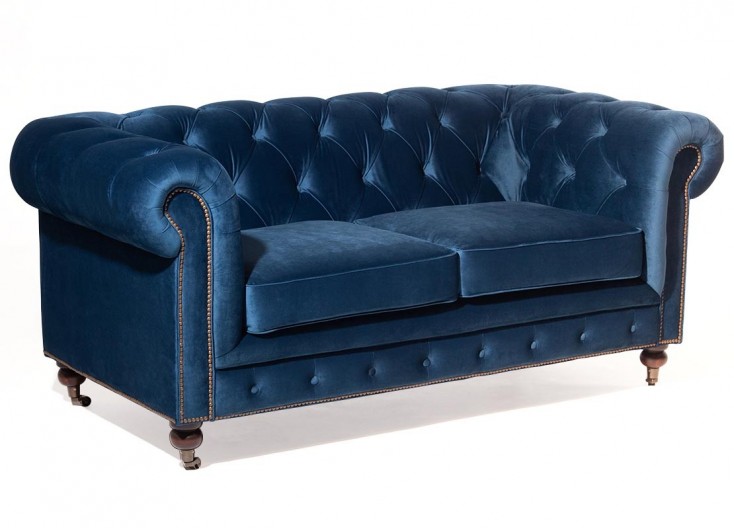 Canapé Chesterfield en velours bleu nuit - 2m21 / 3 places