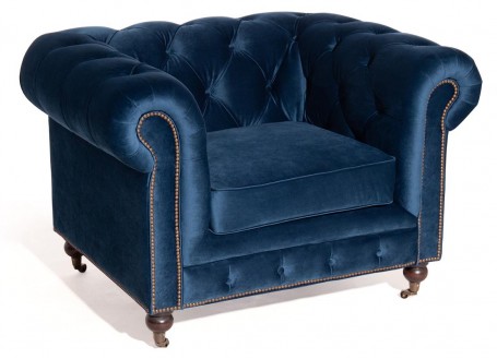 Fauteuil Chesterfield - velours bleu nuit