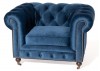 Canapé Chesterfield en velours bleu nuit - 2m21 / 3 places