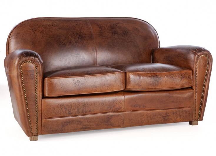 Cigar Brown Club Sofa 2 Seats, Tan Leather Club Sofa