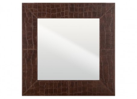 Square mirror Nairobi - Brown crocodile style leather