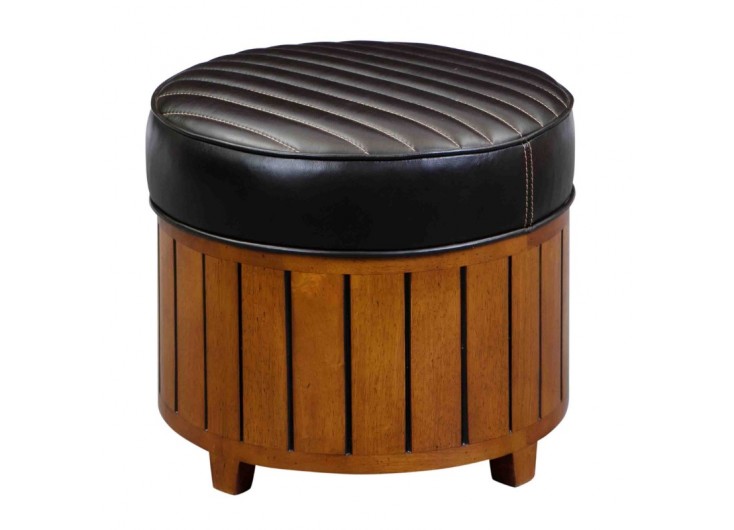 Canoë round footstool - dark brown leather