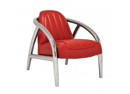 Club armchair in inox and red leather
