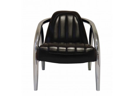 Quad armchair in inox and black leather