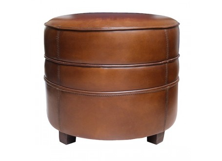 Nogent round footstool - Brown leather