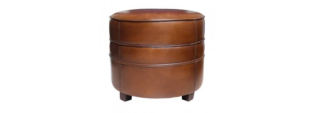 Pouf Nogent - rond / cuir marron