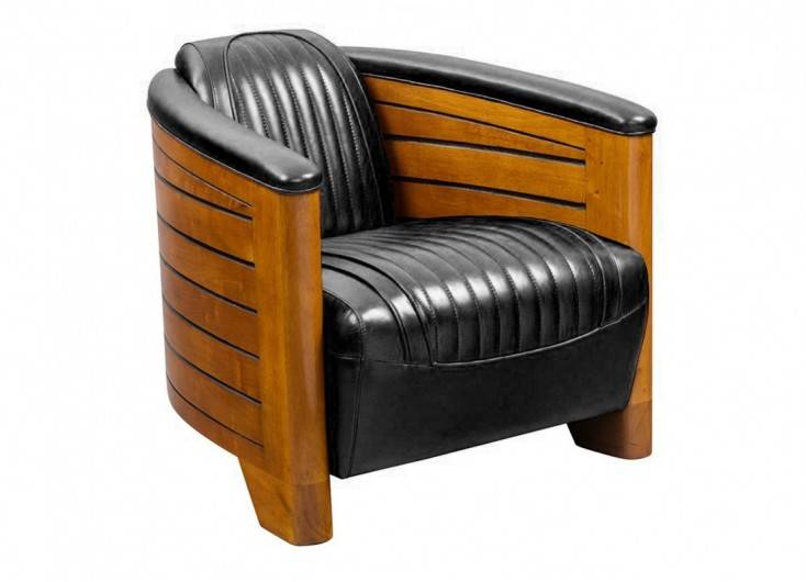 Fauteuil club Pirogue - Cuir marron