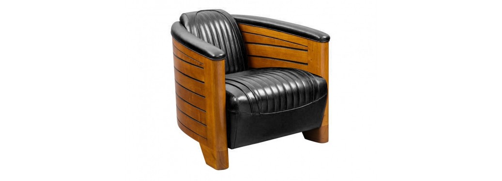 Pirogue club armchair - Black leather