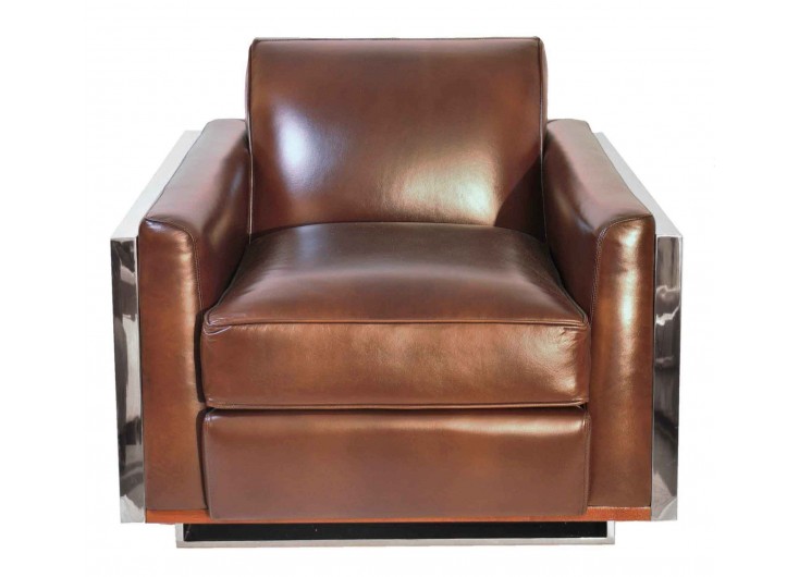 Full grain brown leather armchair