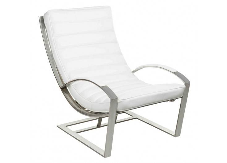 Easychair in white leather and metal