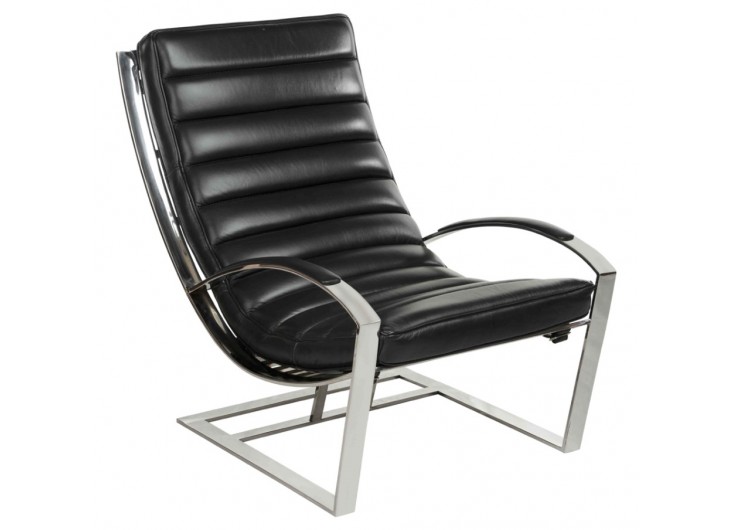 Easy chair in black leather and inox