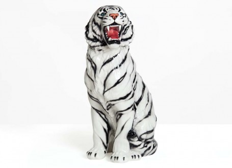 Statue of a white tiger in ceramic