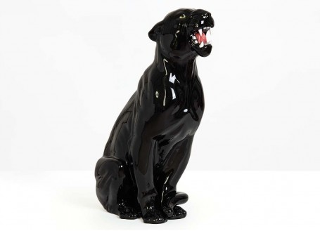 Statue of a black panther in ceramic