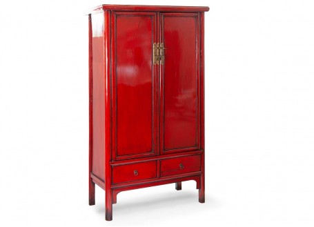 Armoire chinoise rouge 2 portes et 2 tiroirs