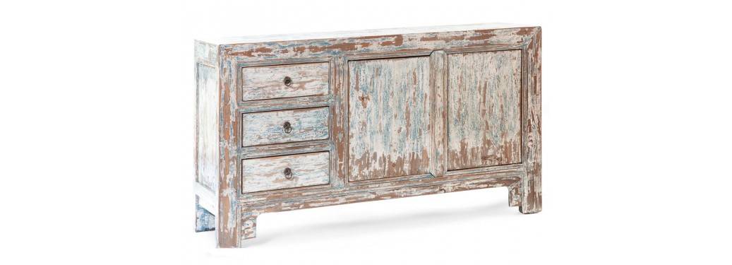 Chinese burnished sideboard - blue / white