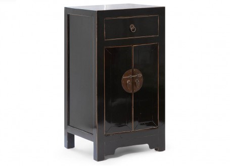 Petit meuble droit Chinois noir - 2 portes / 1 tiroir