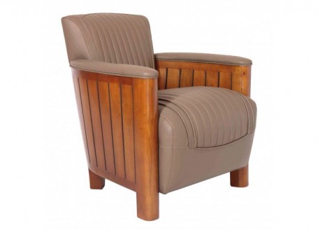 Cognac armchair - taupe leather
