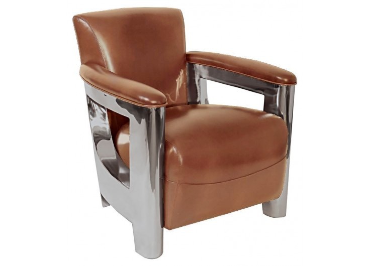 Aston Art Deco armchair in brown leather