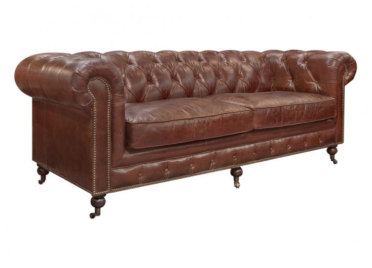 Canapé chesterfield 3,5 places en cuir marron