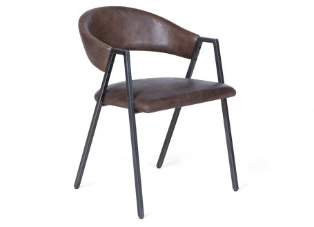Chair Chester - Brown leather and black metal