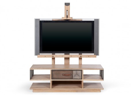 Patchwork television easel in wood and metal