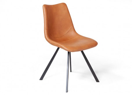 Chair with padded seat in brown imitation leather