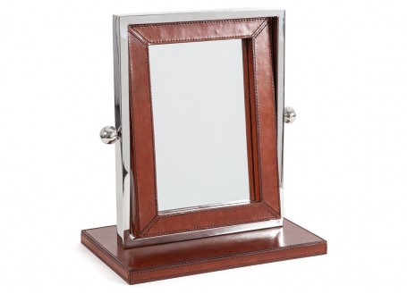 Miroir de table - Cuir marron