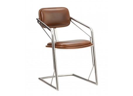 Designer stainless steel and leather chair