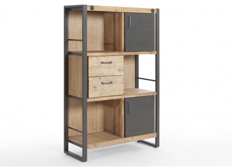 Etagère cube en bois recyclé, 3 tablettes, sur roulettes