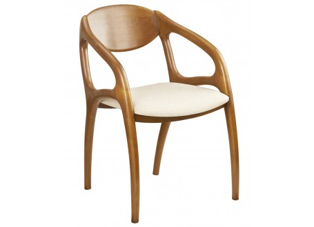 Scandinavian chair with armrests in wood and fabric