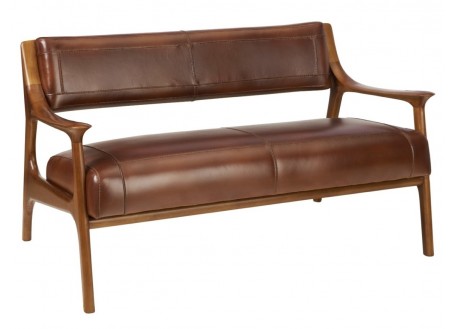 Berfen sofa - Brown leather and walnut finish