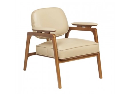 Luxury Alta beige leather armchair in retro scandinavian style