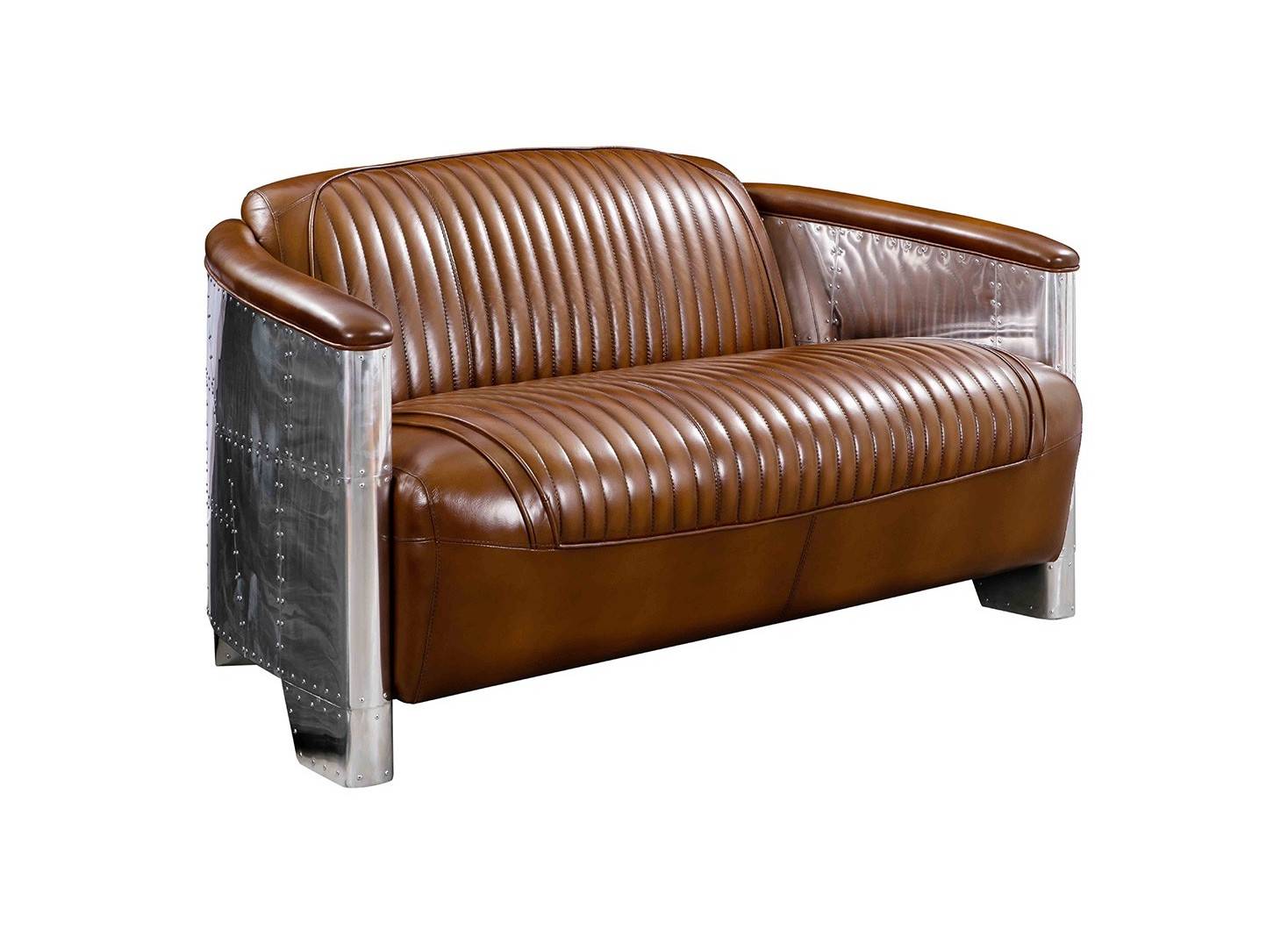 Aviator settee in brown leather 