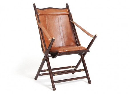 Safari armchair in dark wood and brown leather