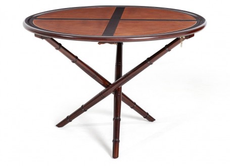 Dining table safari vintage exotic look in mahogany wood and leather