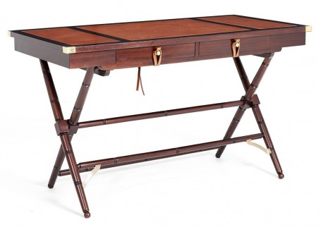 Desk in mahogany and leather in safari colonial style