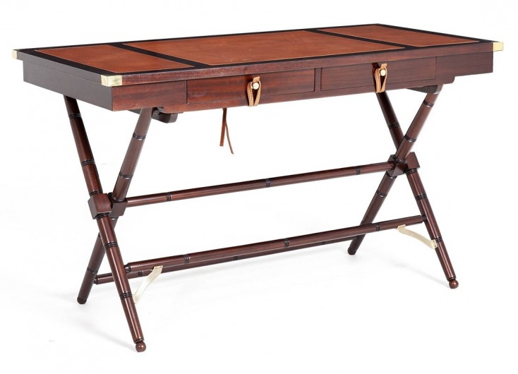 Bureau en mahogany et cuir style safari exotique colonial